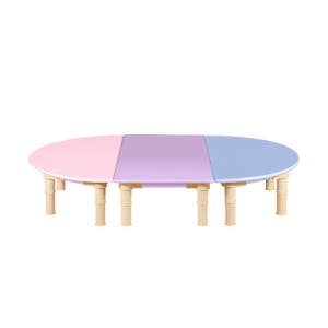 3조각 6인 반달 좌식책상 (분홍 보라 연청)