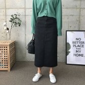 하이웨스트 흑청 H라인 데님 롱 스커트
