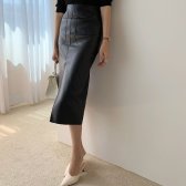 딥 트임 H라인 레더 스커트