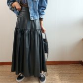 A라인 플레어 레더 롱스커트