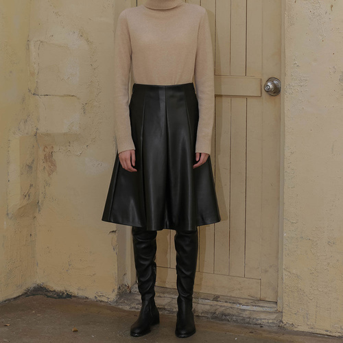 [엣드맹] 002 Black leather pleated skirt