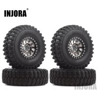 INJORA 4Pcs 1.9 비드 록 휠 림 고무 타이어 세트 110 RC 크롤러 Traxxas TRX-4 Axial SCX10 90046 D90 부두 KLR