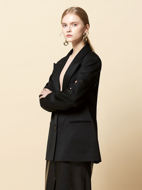 [핀블랙] HOURGLASS WOOL JACKET BLACK