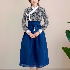 예인 세겹 노방 네이비 물모시 롱치마 생활한복, 선데이한복