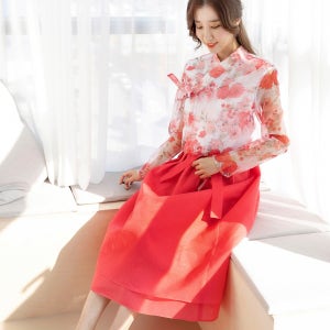 예인 세겹 노방 레드 물모시 롱치마 생활한복, 선데이한복