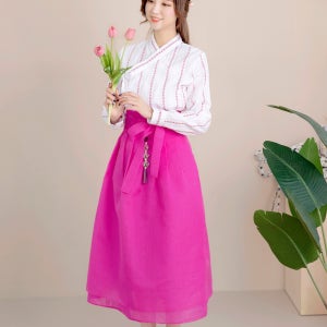 예인 세겹 노방 핑크 물모시 롱치마 생활한복, 선데이한복