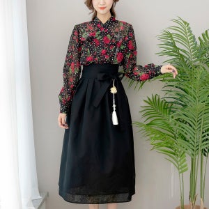 예인 세겹 노방 블랙 물모시 롱치마 생활한복, 선데이한복