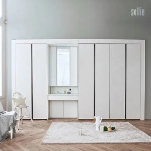 솔리에)(E0등급) 엘레나스톤 무광 여닫이 화장대 붙박이장 290~380cm