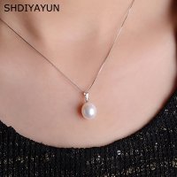 SHDIYAYUN 빅 진주 목걸이 9-10mm 드롭 모양 천연 담수 진주 펜던트 925 스털링 주얼리 여성 선물