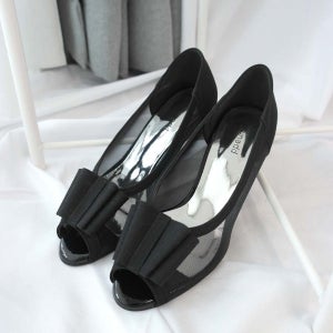 성수동수제화 블랙리본  토오픈 메쉬 펌프스 4cm, 쁨슈