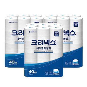 크리넥스 물에 잘 녹는 에어셀 두루마리 화장지 40M 24롤 3팩