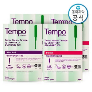 동아제약 템포 내추럴 유기농 탐폰 생리대 혼합구성 총64개