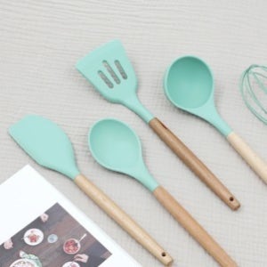 바네스데코키친 실리콘 우드 멀티조리도구 키친툴 5P 세트 (Mint)
