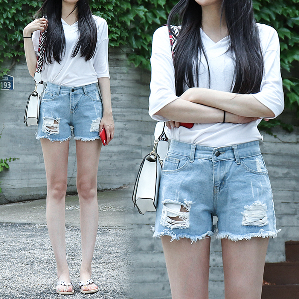 찢청 여성 청반바지 핫팬츠 데님 숏팬츠 여름 찢어진 청반바지