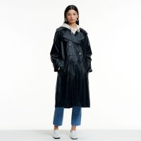 핀블랙 FAKE LEATHER OVERFIT TRENCH COAT