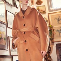 바이탈싸인 Round Arm Shaped Pure Merino Wool Handmade Coat Camel