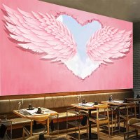 사용자 정의 벽화 배경 3D 핑크 사랑 천사 날개 벽 그림 현대 크리 에이 티브 추상 프레스코 레스토랑 거실 3D 스티커