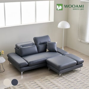 [리뷰이벤트]우아미가구 커브 3인 무빙헤드 가죽 소파+스툴2color