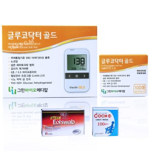 올메디쿠스 글루코닥터 탑 혈당계+시험지 100매+솜 100+침 110+밴드골드 10매