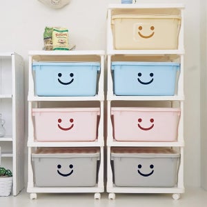 보노하우스 모던 해피프레임 패키지 4단 적층형 트롤리 이동식 바퀴 정리함 (초대형 해피박스 포함)