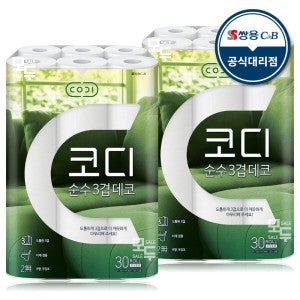 코디 코디 순수 3겹 데코 30Mx30롤x2팩 화장지 휴지