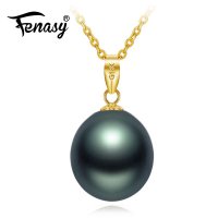 Fenasy 블랙 펄 18 k 옐로우 골드 펜던트 천연 담수 진주 펜던트 목걸이 45 cm 여성용 선물