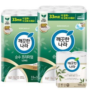 깨끗한나라 순수프리미엄 3겹 33MX30롤x2팩+키친타올 200매