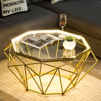 북유럽 감성 유리 커피 테이블 원형 LED 소파 디자인