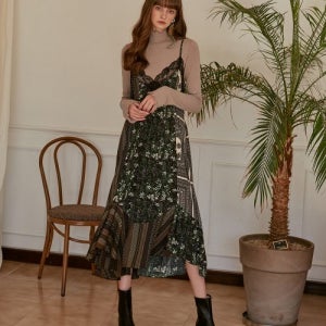 [에트몽] Slip Multi Pattern Dress  Green DR170NWW