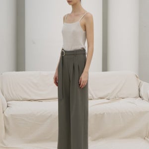 [리이] STRAIGHT WIDE LEG SLACKS TROUSERS KH 카키 RN2SLO019-0-KH