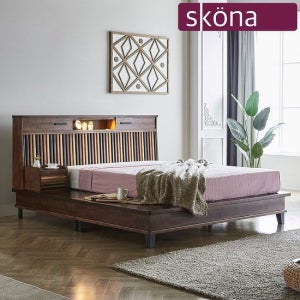 [스코나]아즐리 LED 원목 와이드 킹 침대(협탁 포함)