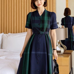 [8천장판매/클래식패턴]그린 플레드 벨트셋 원피스