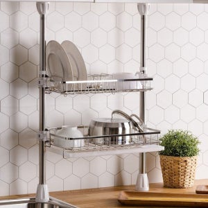 디허브 원터치 락 기둥식 스텐 사각 싱크선반 400 2단