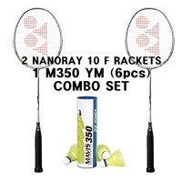 Yonex 2 Nanoray 10 F Silver Black 1 tube Mavis 350 Yellow Medium Shuttlecock Combo Set