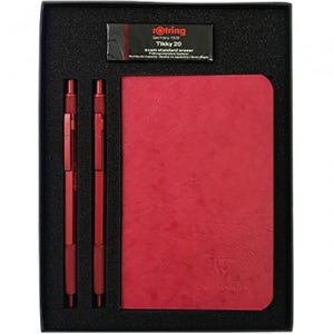 [기프트세트] 로트링 600 고급샤프 0.5mm + 600 고급볼펜 + 노트 + 지우개 - 레드 4종 세트