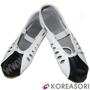 코리아소리 검정색 코있는 흰색 소가죽 굽없는 미투리 / SOP-SAC211K / 사물놀이신발 풍물신발 농악신발 국악신발