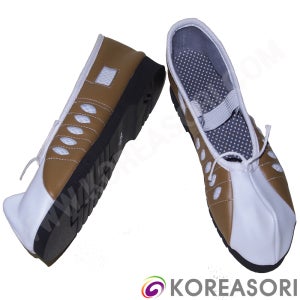 코리아소리 흰색 코있는 황색 소가죽 검정색 압축고무 굽있는 미투리 풍물신발 / SOP-SAJ134 / 사물놀이신발 풍물신발 농악신발 국악신발