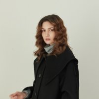 Oversized Point Collar Handmade Coat - Black