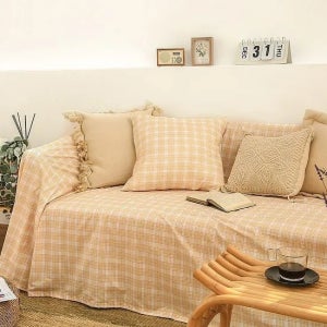 아망떼 썬데이모닝 순면 체크 쇼파커버_옐로우