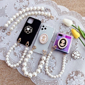 s25 ⭐빅사이즈 진주 스마트톡 체인 스트랩케이스, 체리칵테일