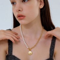 카인더베이비 pearl bold chain mixed necklace