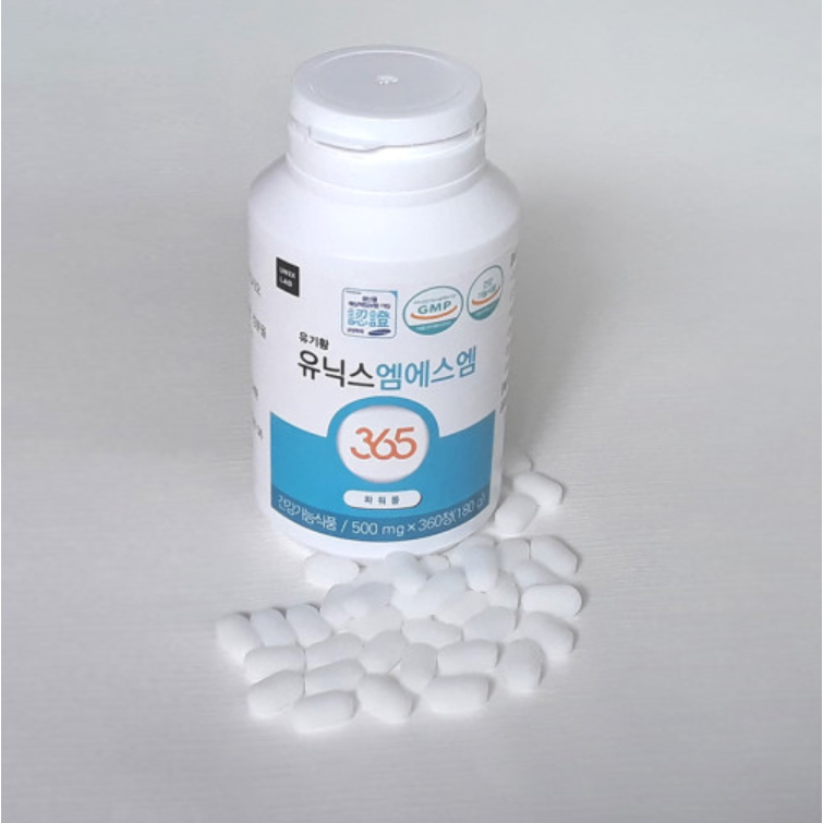 유닉스 MSM 순수 엠에스엠 함량100% 3개월 360정 무릎 관절 연골 뼈 건강 통증 염증 유한 파워  360정 X 500mg / 180g  1개