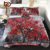 Bedding아울렛 메이플 트리 여름 담요 레트로 붉은 잎 이불 풍경 침대보 3D 인쇄 로맨틱 이불 담요 4 개