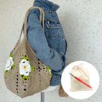 [아이한코] [DIY+코바늘+속파우치] 라탄 플라워 사각백