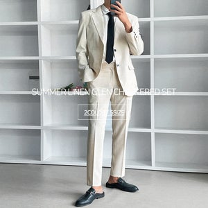 린넨 레브체크 수트정장 세트 - 2color