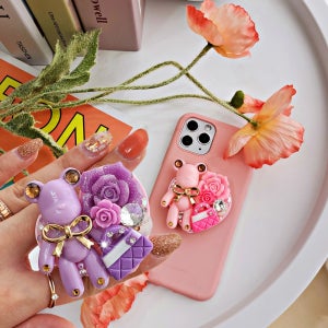 사치베어 곰돌이 큐빅 데코 그립 스마트톡, 체리칵테일