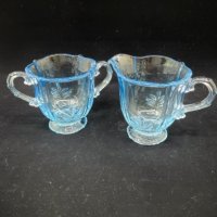 포스토리아 하늘색  블루 “바로크” 페턴 크리머&슈거 Fostoria Azure Blue "Baroque" Pattern Creamer & Sugar circa 1937 - 194