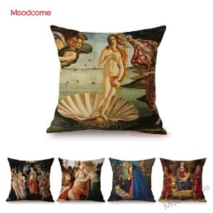 산드로 Botticelli 피렌체 예술 금성의 탄생 세계 유명한 유화 장식 베개 케이스 코튼 린넨 소파 쿠션 커버