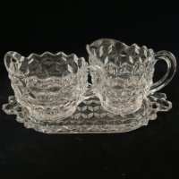 포스토리아 “아메리칸” 페턴 크리머 & 슈거 W/ 언더플레이트 Fostoria "American" Pattern Creamer & Sugar w/ Underplate circa 1