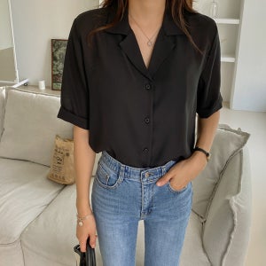 롤업카라넥반팔블라우스